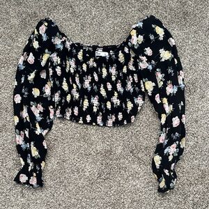 Hollister Black Floral Long Sleeve Blouse